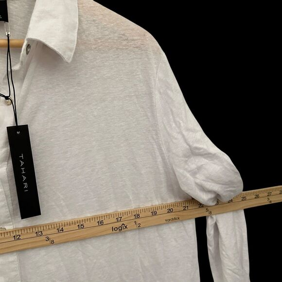 Tahari White Linen Blend Button Up Lightweight Tunic Swim Cover Up Size L NWT - Picture 7 of 9